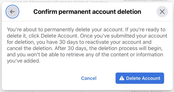Facebook - Confirm permanent account deletion