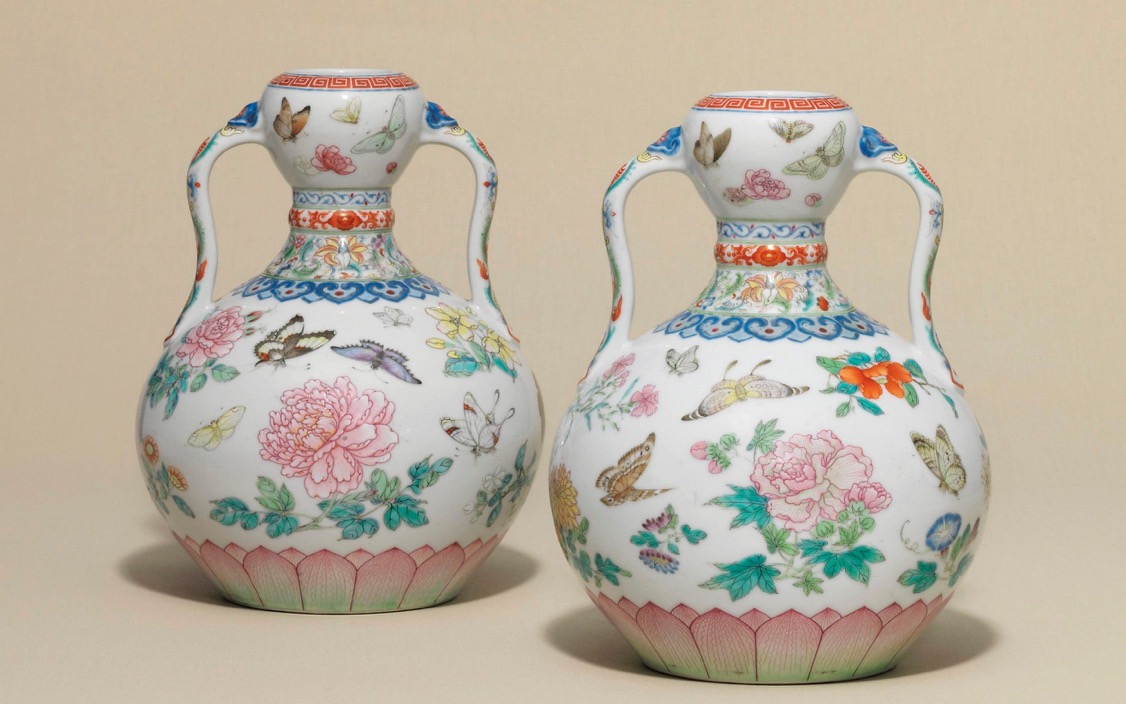 Famille Rose &#39;Butterfly&#39; Vases